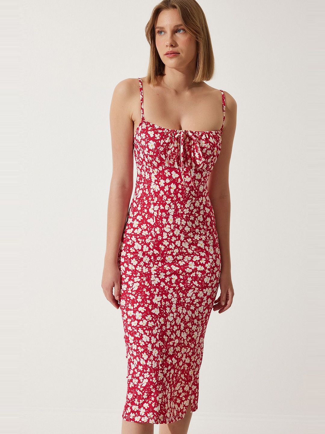 

Happiness istanbul Floral Printed Sheath Midi Dress, Na