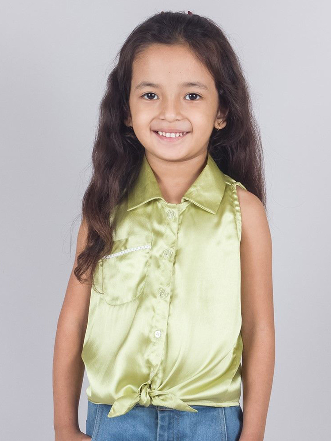 

Tangerine Closet Satin Shirt Style Top, Olive