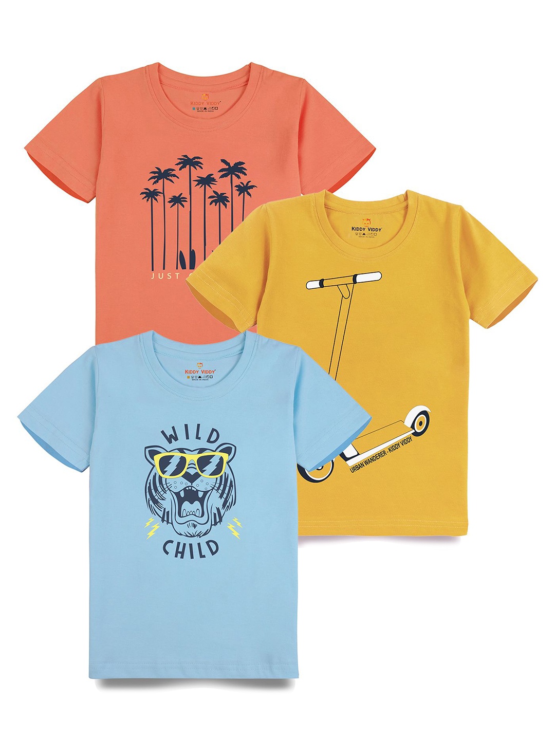 

AUSK Boys Pack Of 3 Graphic Printed Round Neck Cotton T-Shirts, Yellow