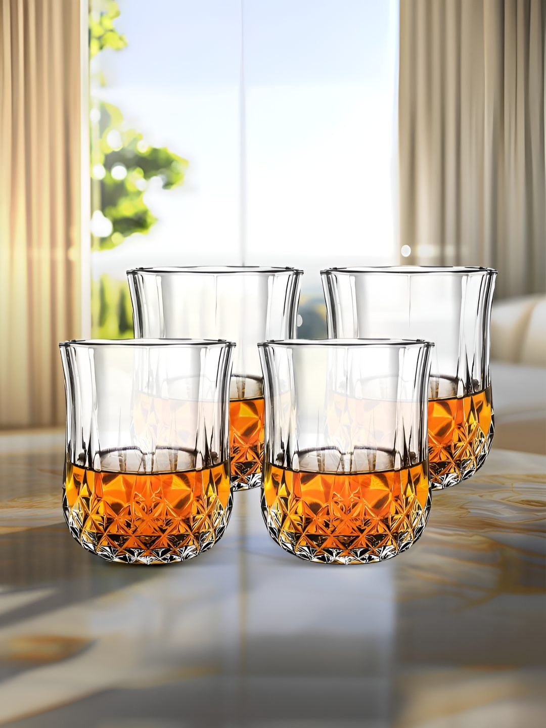 

UMAI Transparent 4 Pieces Textured Whisky Glasses- 200 ml Each