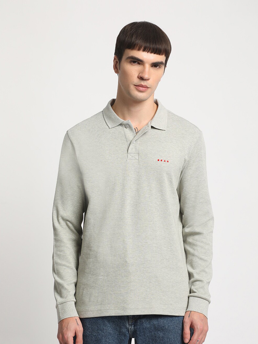 

THE BEAR HOUSE Slim Fit Polo Collar Cotton T-shirt, Grey