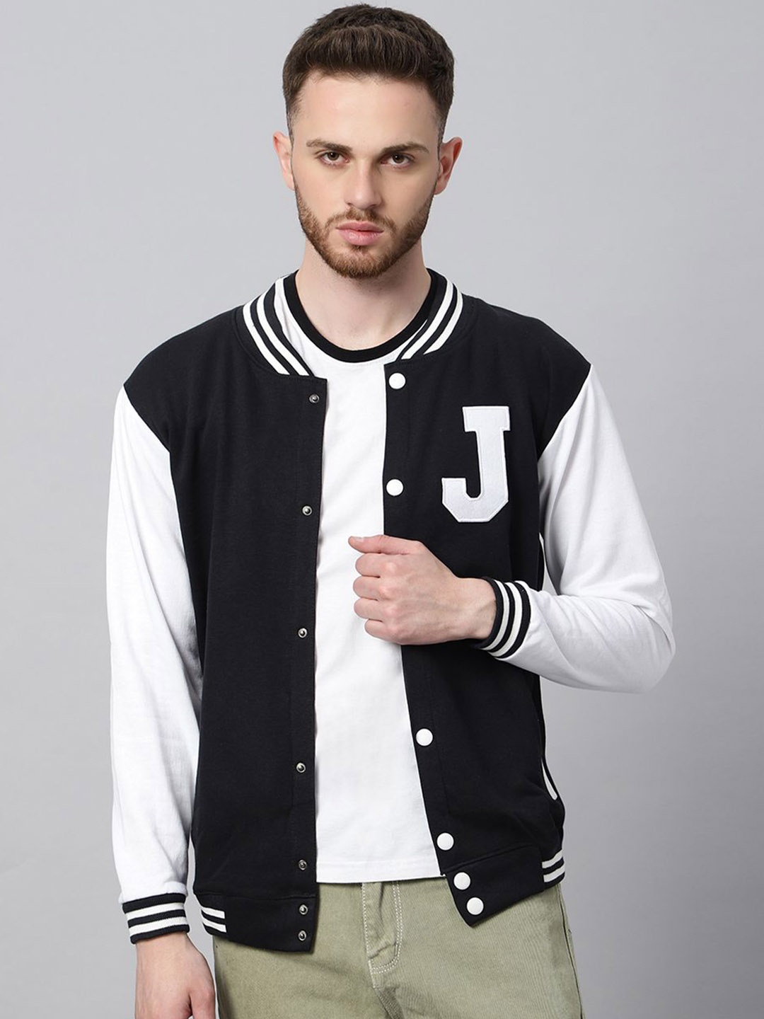 

Be Savage Men Windcheater Outdoor Varsity Jacket with Patchwork, Black