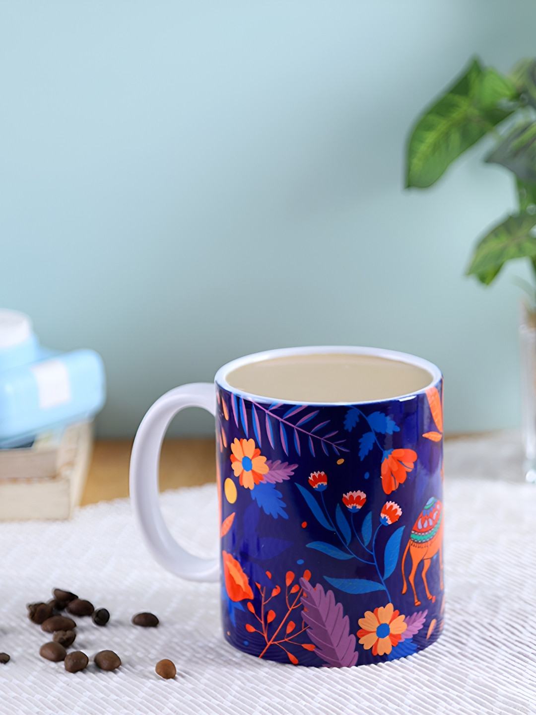 

PENTADECO Navy Blue & Red Printed Ceramic Glossy Tea & Coffee Mug
