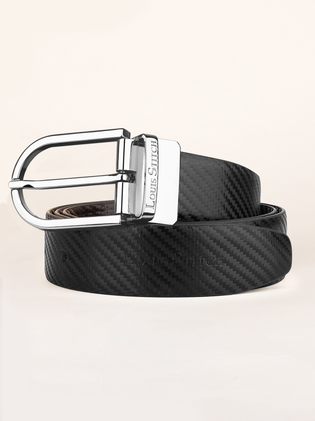 

LOUIS STITCH Men Brown & Black Textured Leather Formal Belt