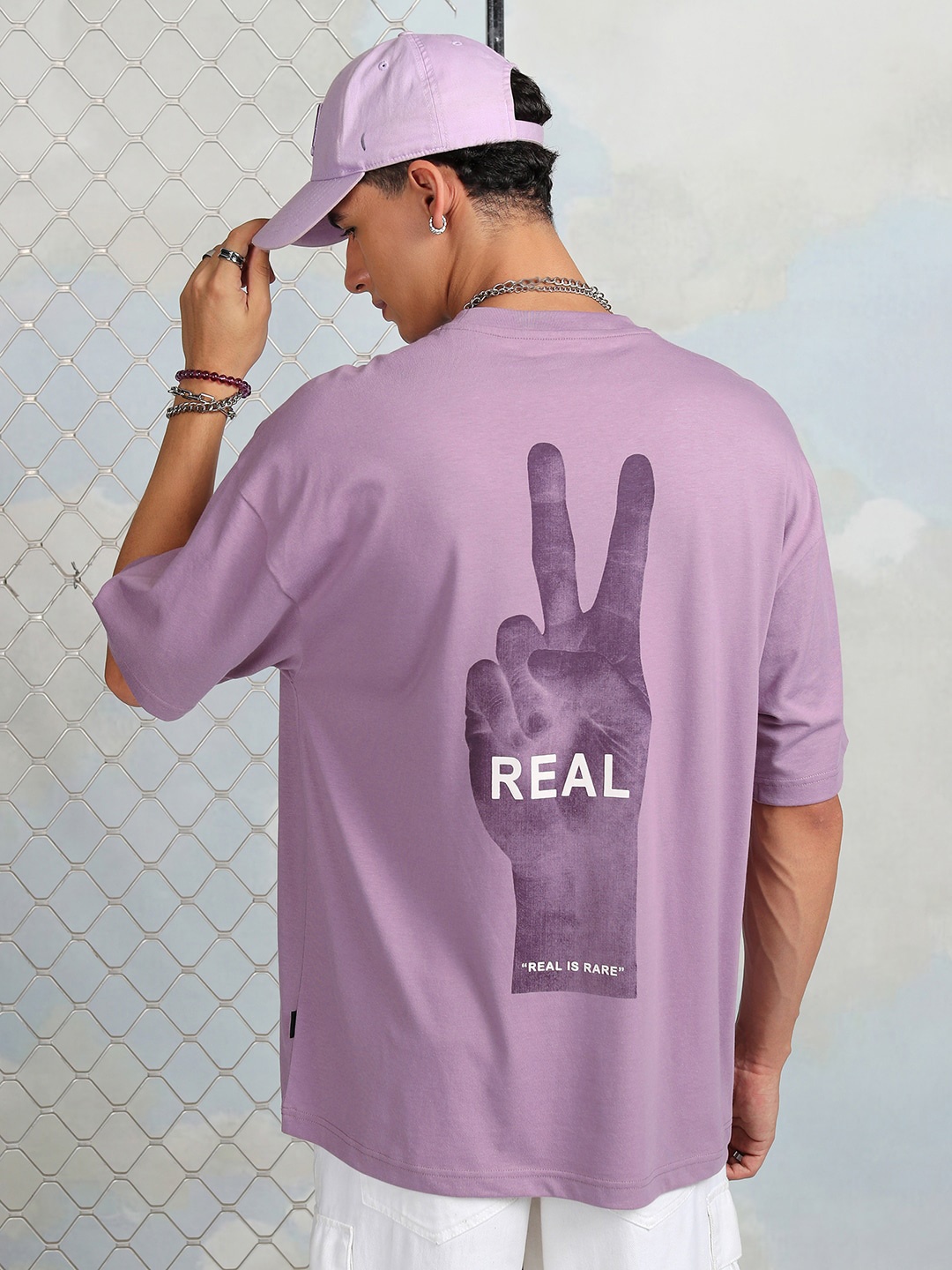 

HIGHLANDER Oversized Fit Drop Shoulder Round Neck Half Sleeve T Shirt, Mauve