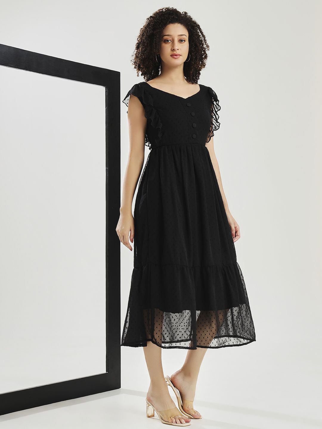 

CARTYSHOP Fit & Flare Midi Dress, Black