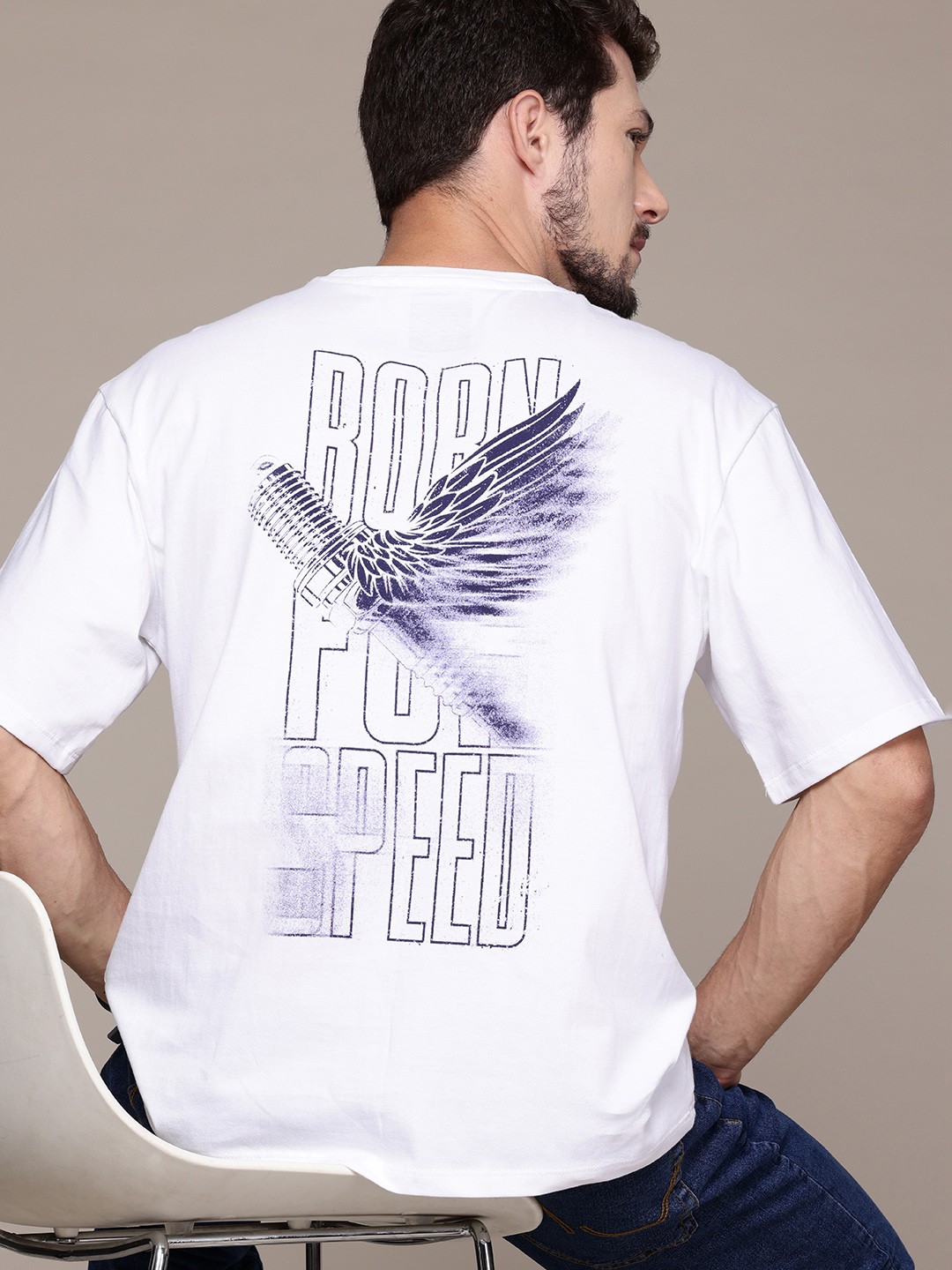 

The Roadster Lifestyle Co. Men Printed Relaxed Fit Pure Cotton T-shirt, White