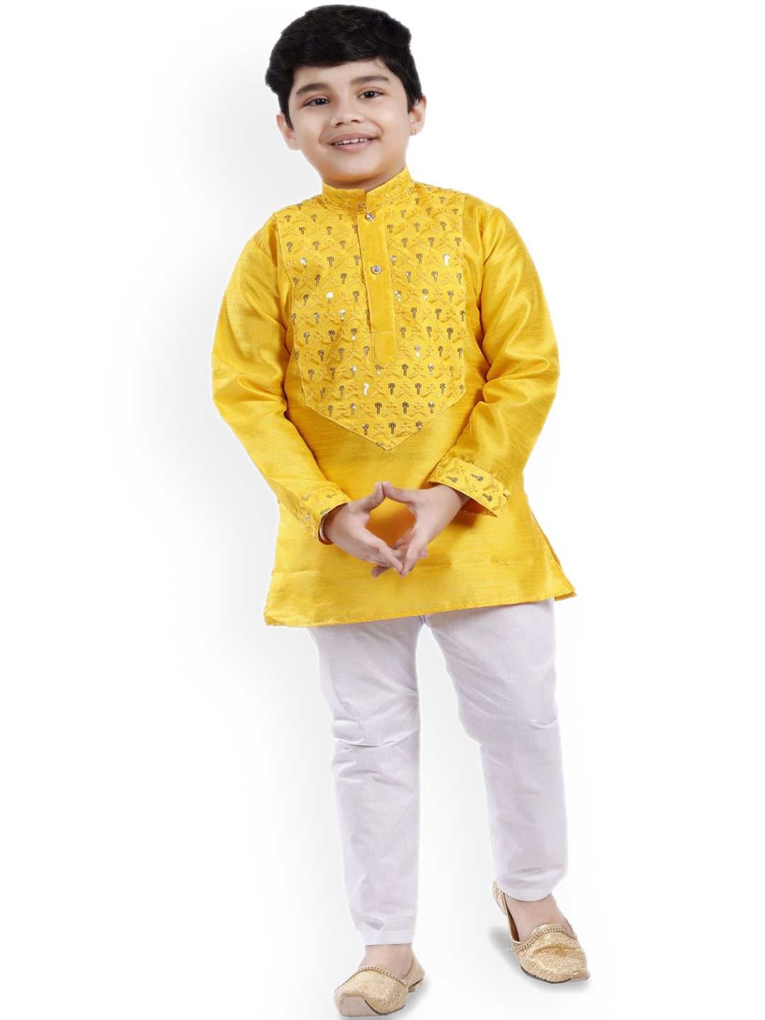 

BAESD Boys Ethnic Motifs Embroidered Regular Sequinned Straight Kurta with Pyjamas, Yellow