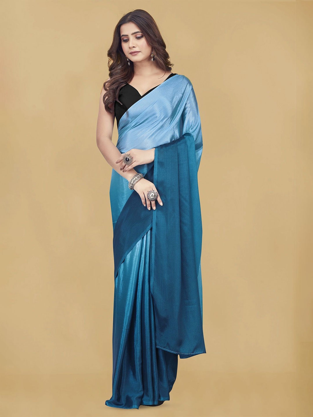 

APNISHA Ombre Pure Chiffon Saree, Teal