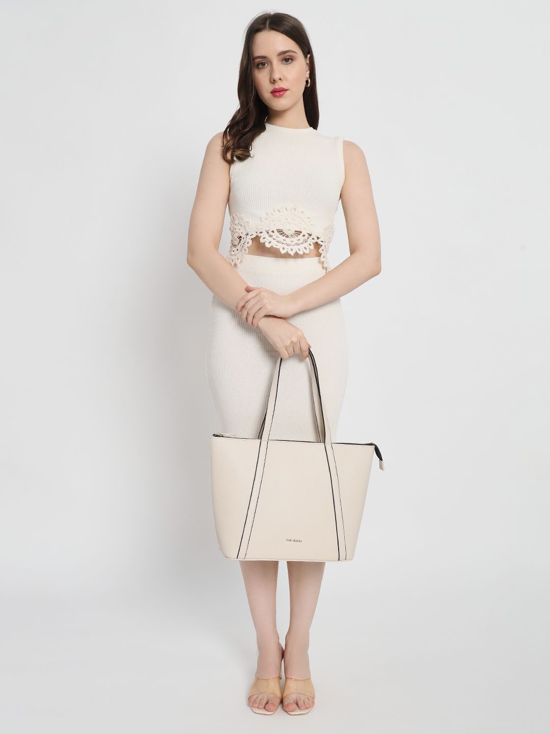 

THE GUSTO PU Structured Tote Bag, Cream