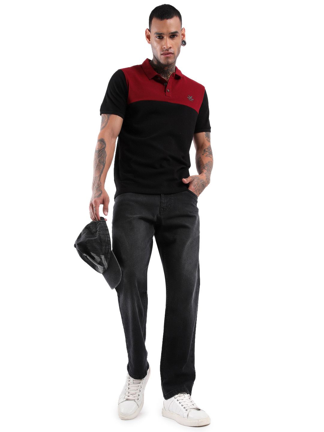 

WROGN Men Solid Polo Collar Cotton Slim Fit T-Shirt, Black