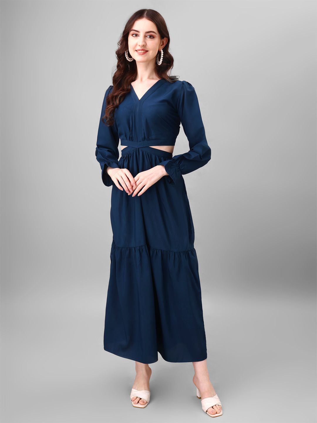 

Femvy Fit & Flare Cut-Out Maxi Dress, Blue