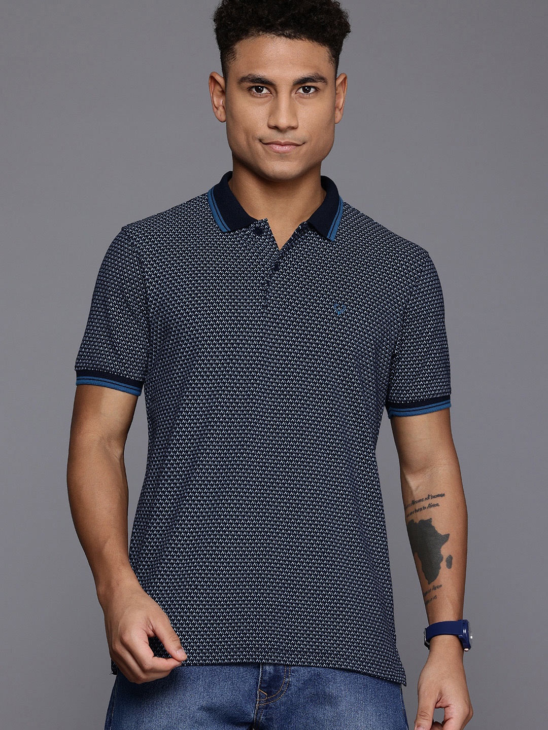 

Allen Solly Typography Printed Polo Collar T-shirt, Navy blue