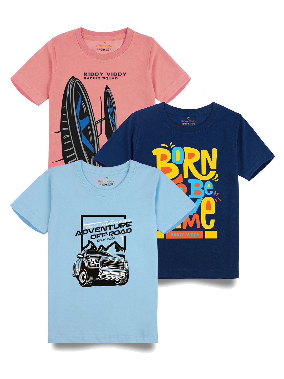 

AUSK Boys Pack Of 3 Graphic Printed Round Neck Cotton T-Shirts, Peach