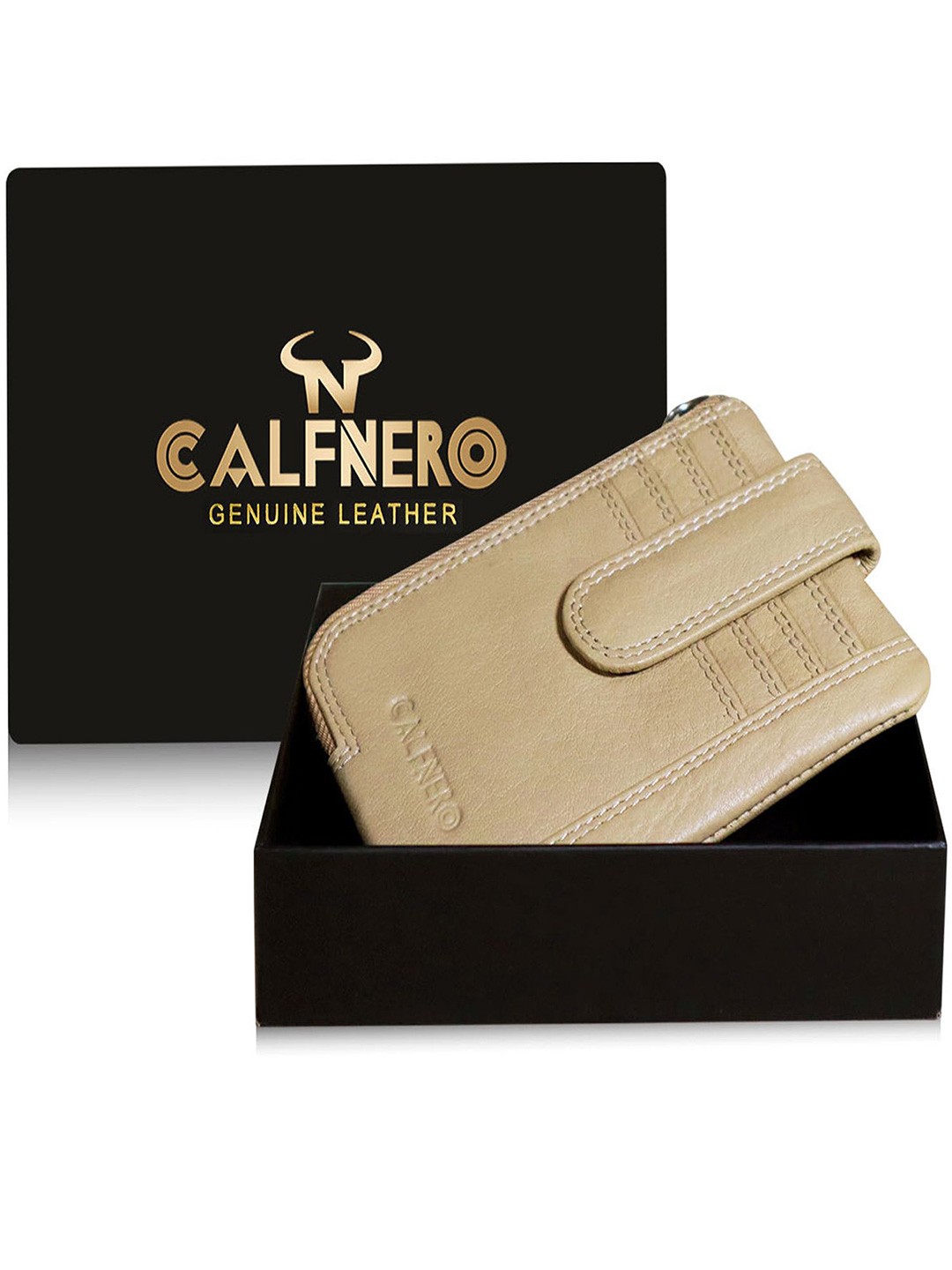 

CALFNERO Unisex Leather Card Holder, Beige