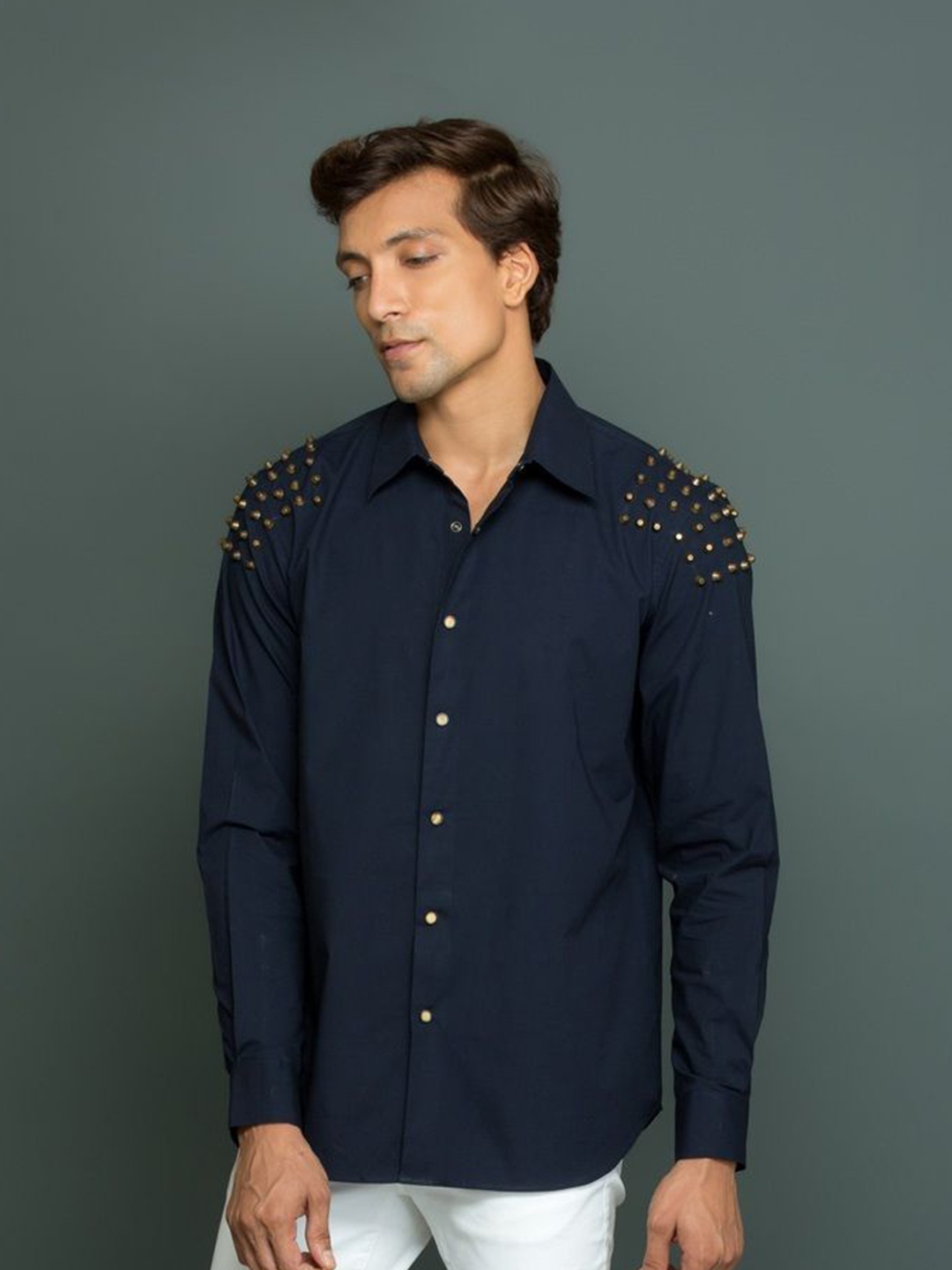 

ECHKE Men Custom Opaque Printed Casual Shirt, Blue