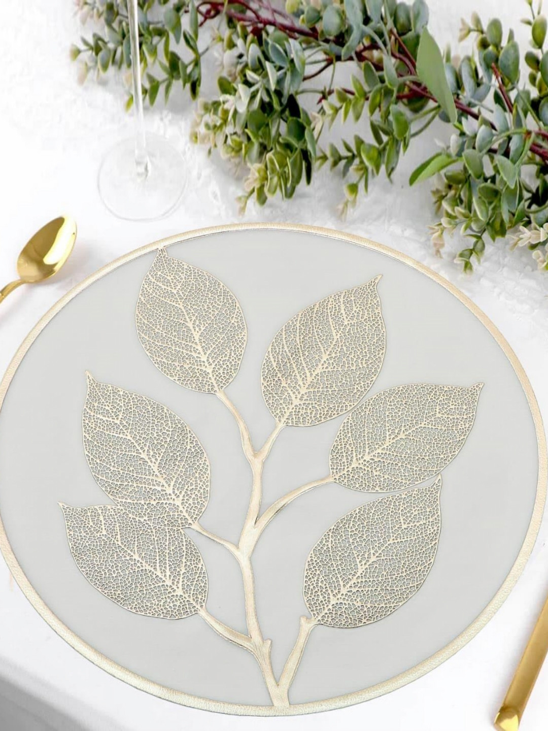 

Dakshya Industries 2 Pieces White & Gold-Toned Floral Round Table Placemats