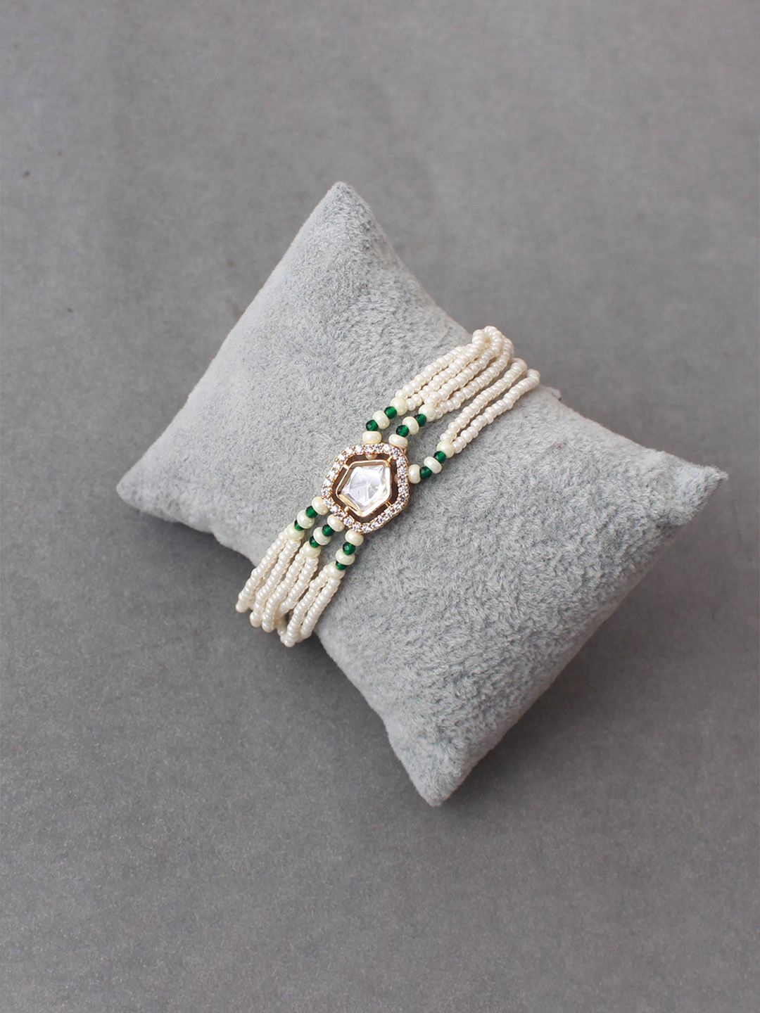 

Mirana Gold-Plated Kundan Bangle-Style Bracelet, Green