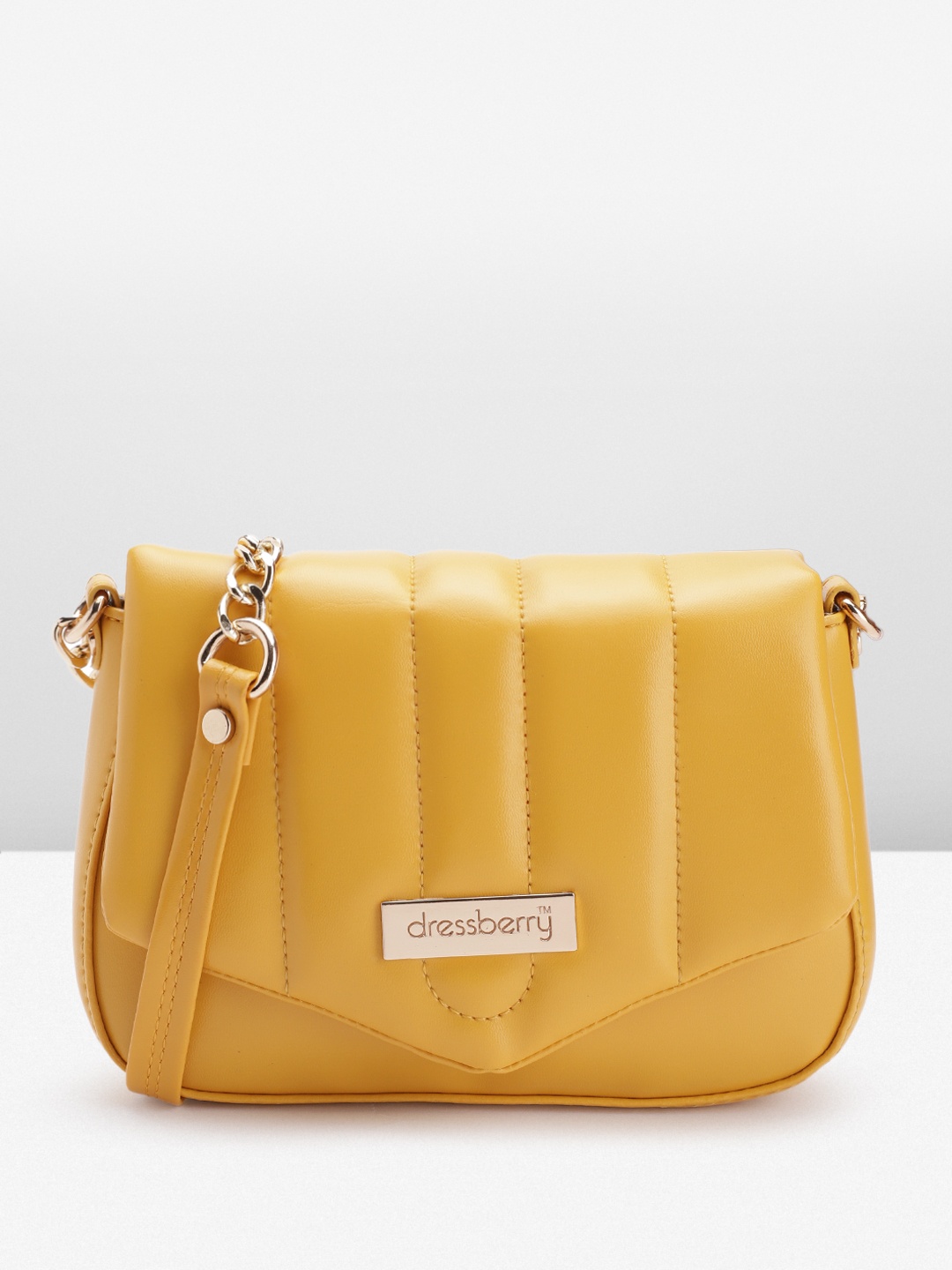 

DressBerry Quilted Structured Sling Bag, Mustard