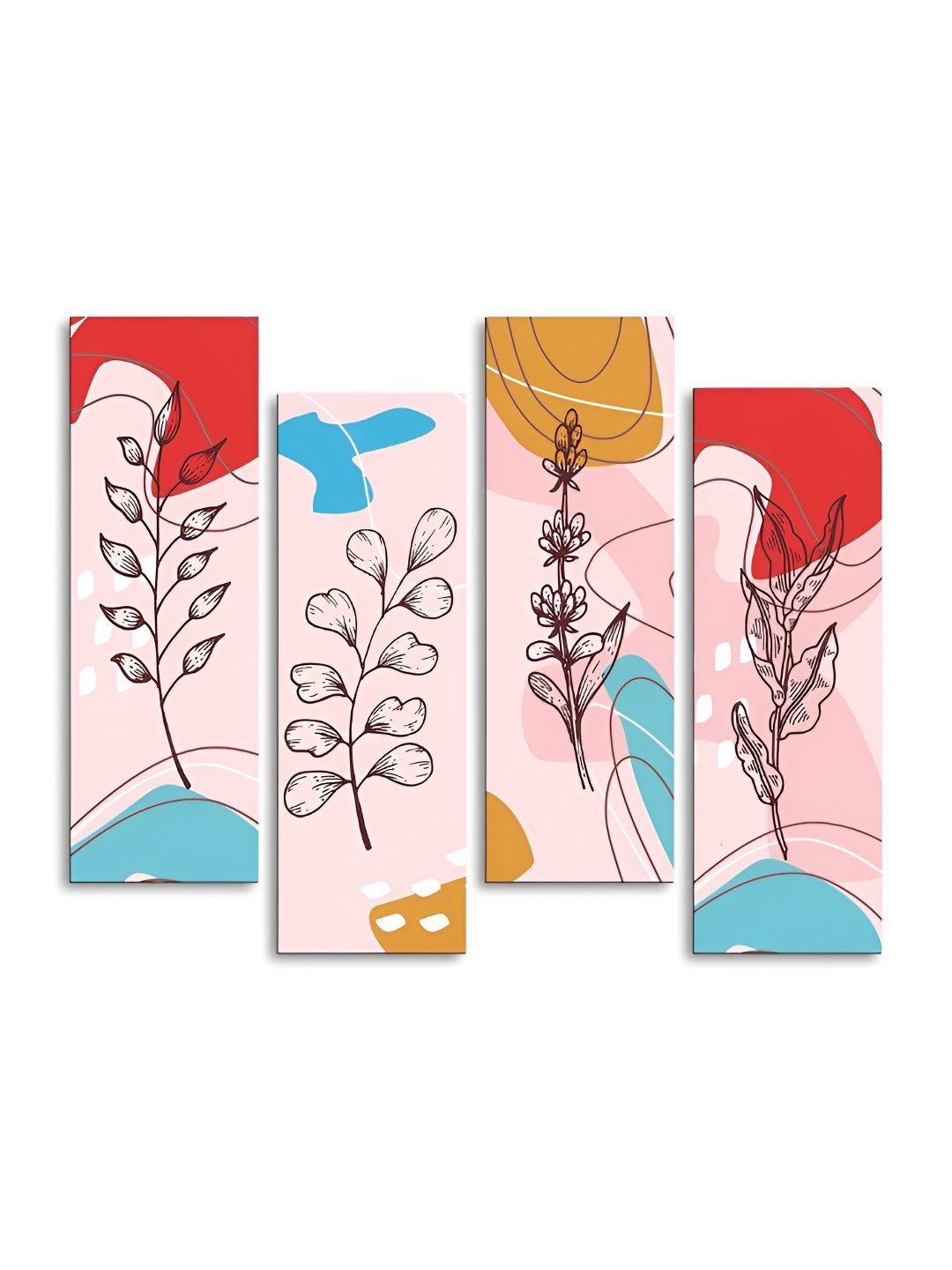 

CLAWCRAFTS4 Pink & Red 4 Pieces Floral Wooden Wall Art