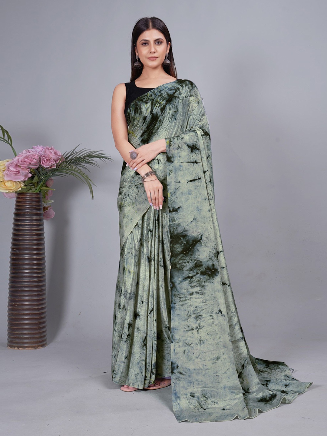 

Panzora Tie and Dye Ready to Wear Saree, Olive
