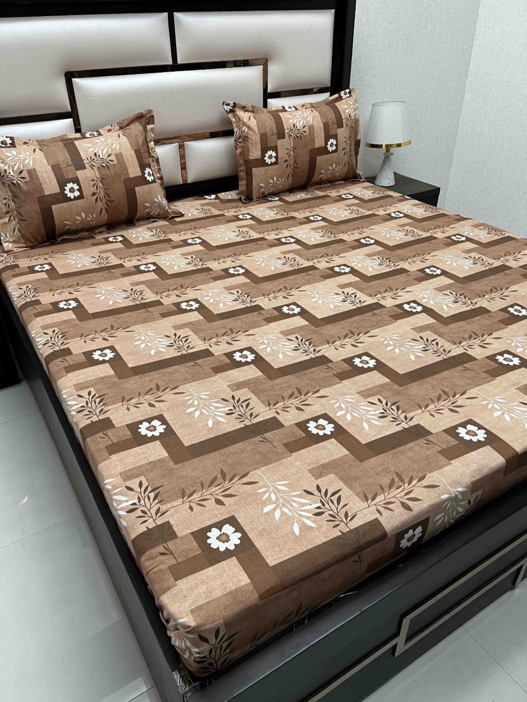 

Pure Decor Passion Brown & Beige Floral 300TC Cotton Queen Bedsheet & 2 Pillow Cover