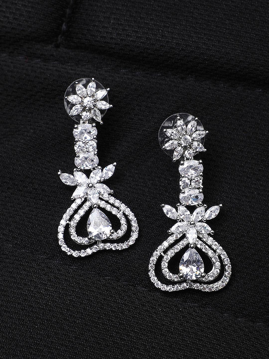 

Anouk Silver Plated Heart Shaped American Diamond Studded Drop Earrings, White