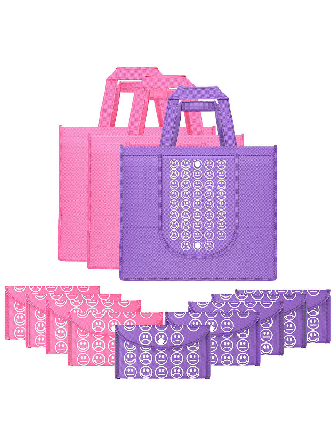 

Kuber Industries Set Of 12 Smiley Printed Lightweight Reusable & Foldable Shopping Bags, Pink
