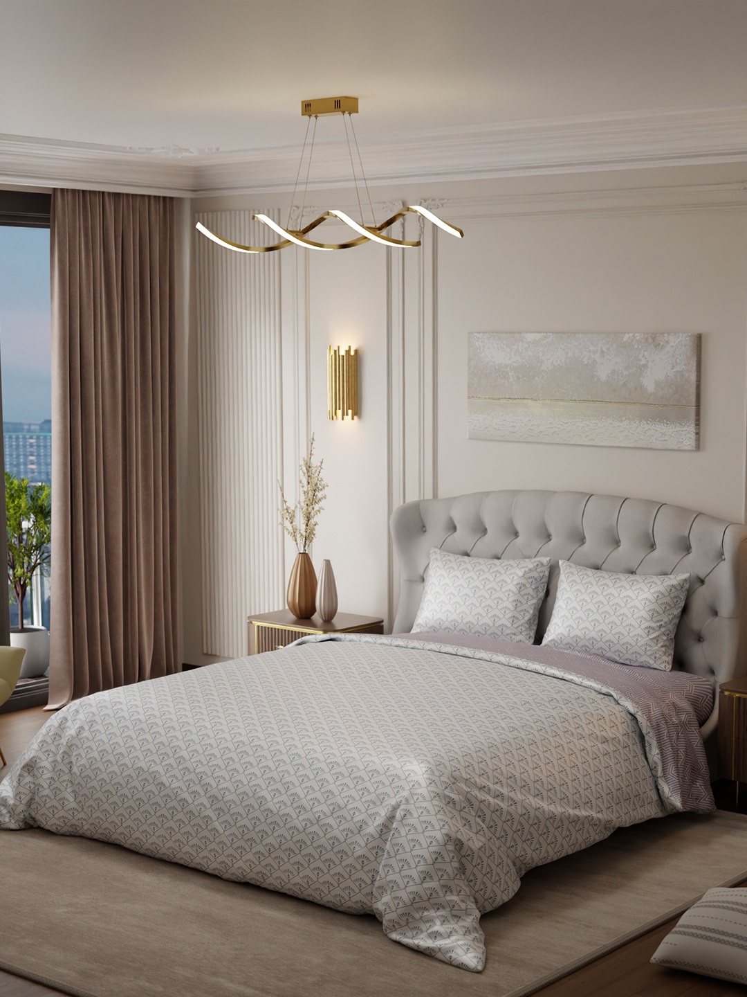 

Stoa Paris Elegance Grey Geometric AC Room 150 GSM Double Bed Satin Comforter, Off white