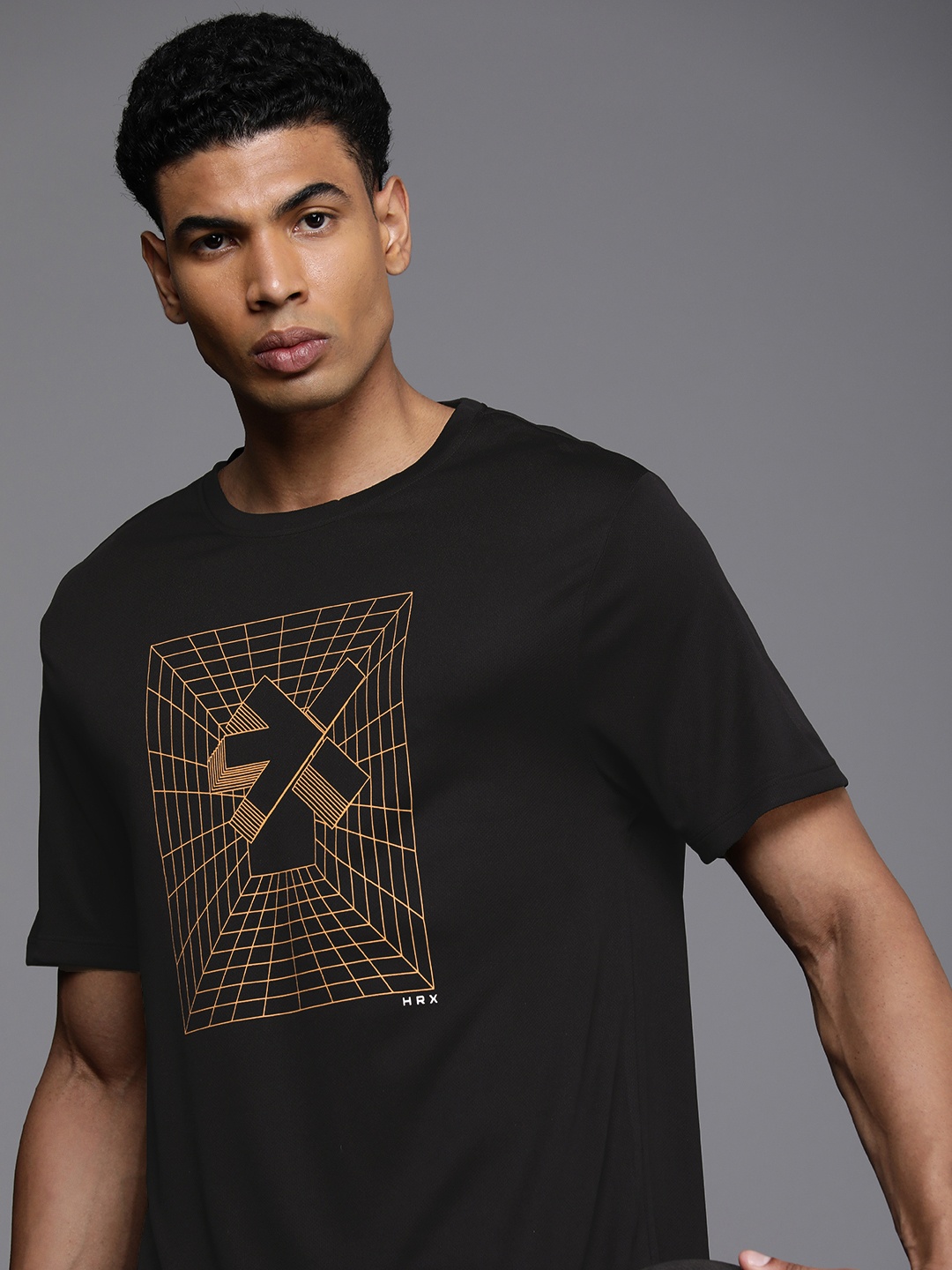 

HRX by Hrithik Roshan Brand Logo Printed Rapid- Dry Training T-shirt, Black