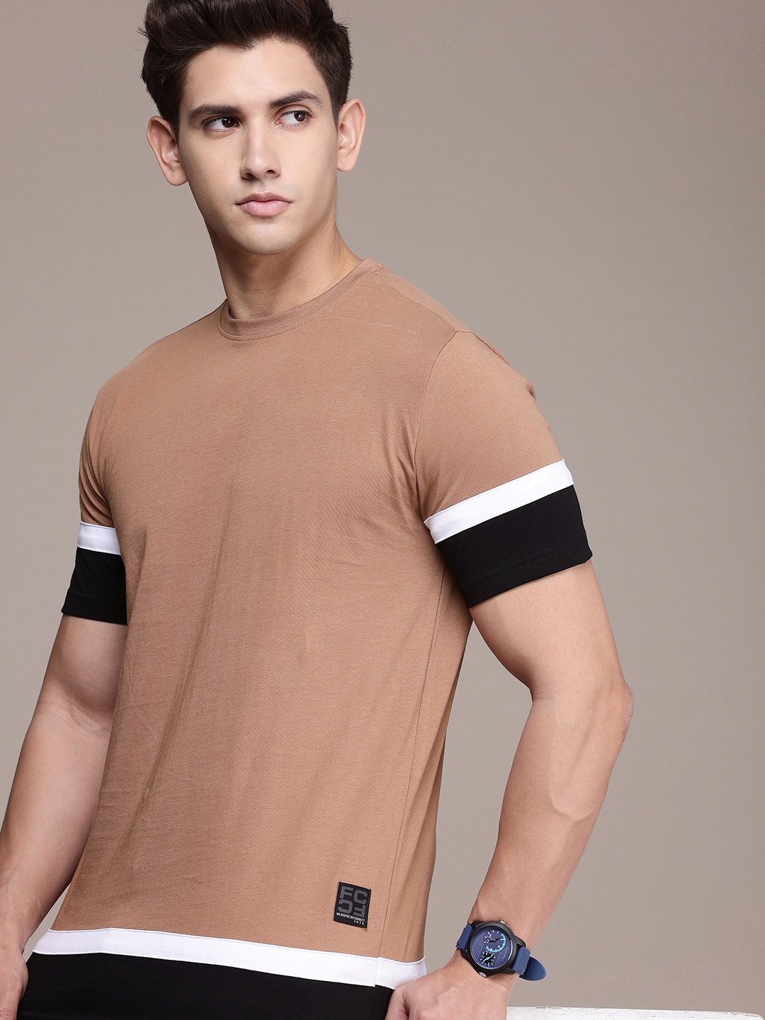 

French Connection Round Neck Pure Cotton T-shirt, Brown