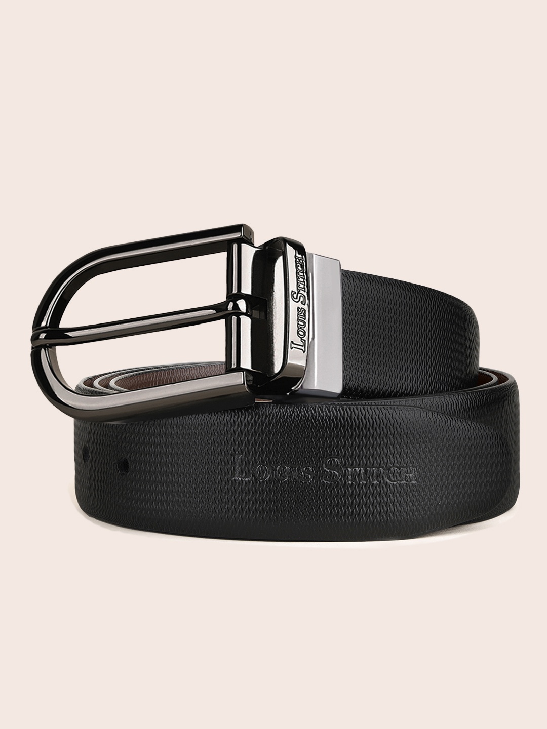 

LOUIS STITCH Men Black & Brown Textured Leather Formal Belt