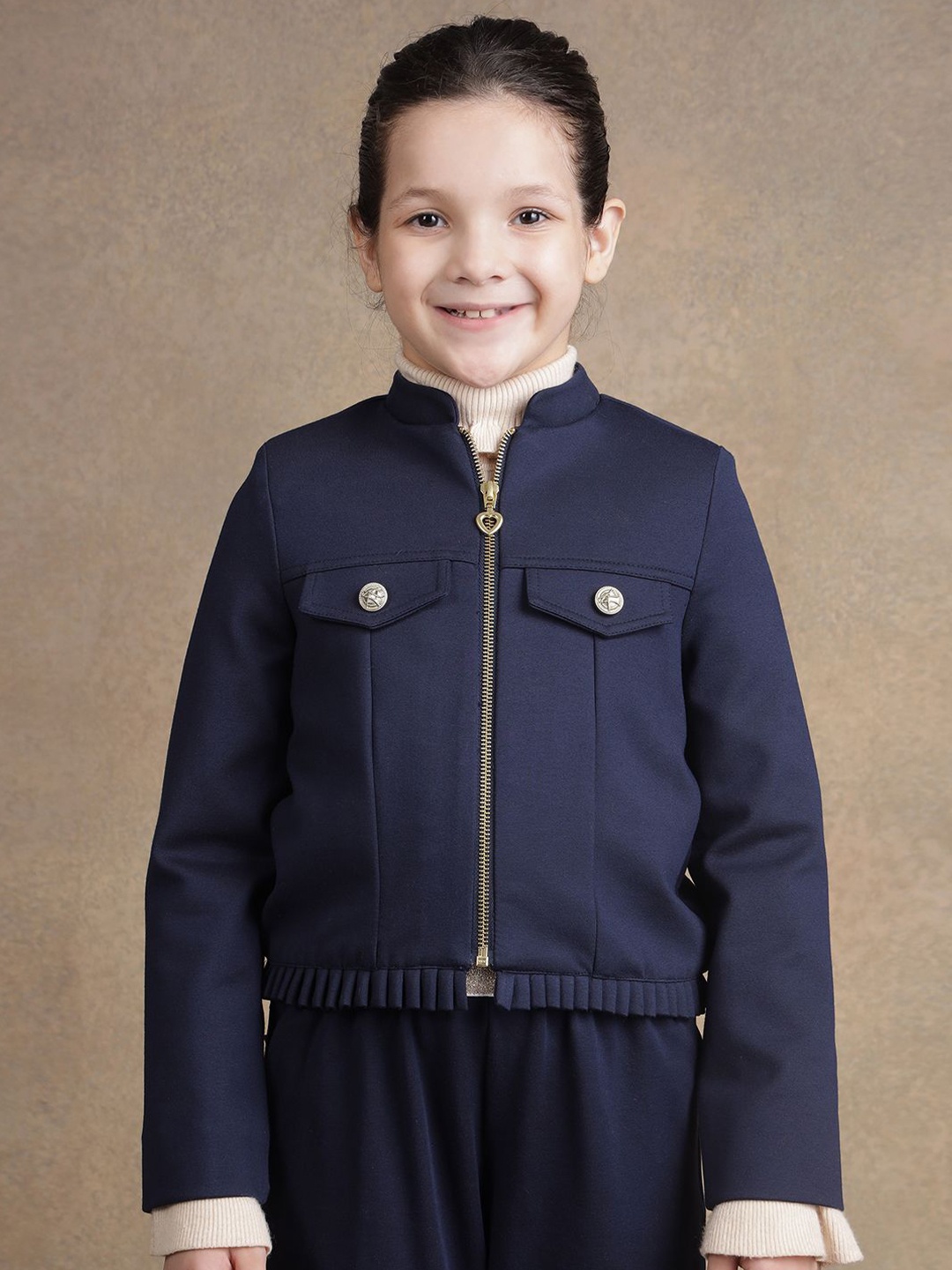 

One Friday Girls Solid Open Front Jacket, Navy blue