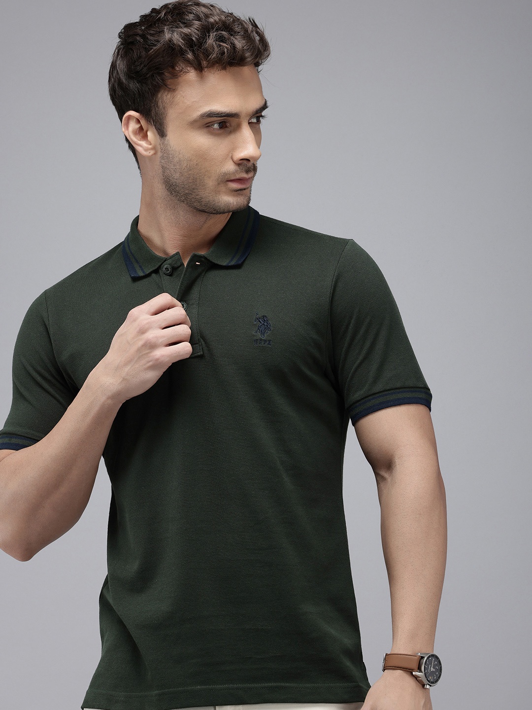 

U.S. Polo Assn. Polo Collar Pure Cotton Slim Fit T-shirt, Olive