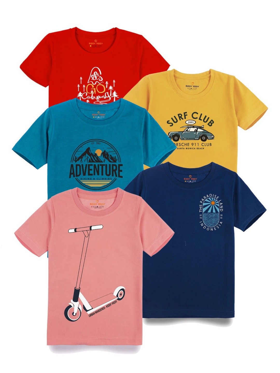 

AUSK Boys Pack Of 5 Typography Printed Round Neck Cotton T-Shirts, Turquoise blue