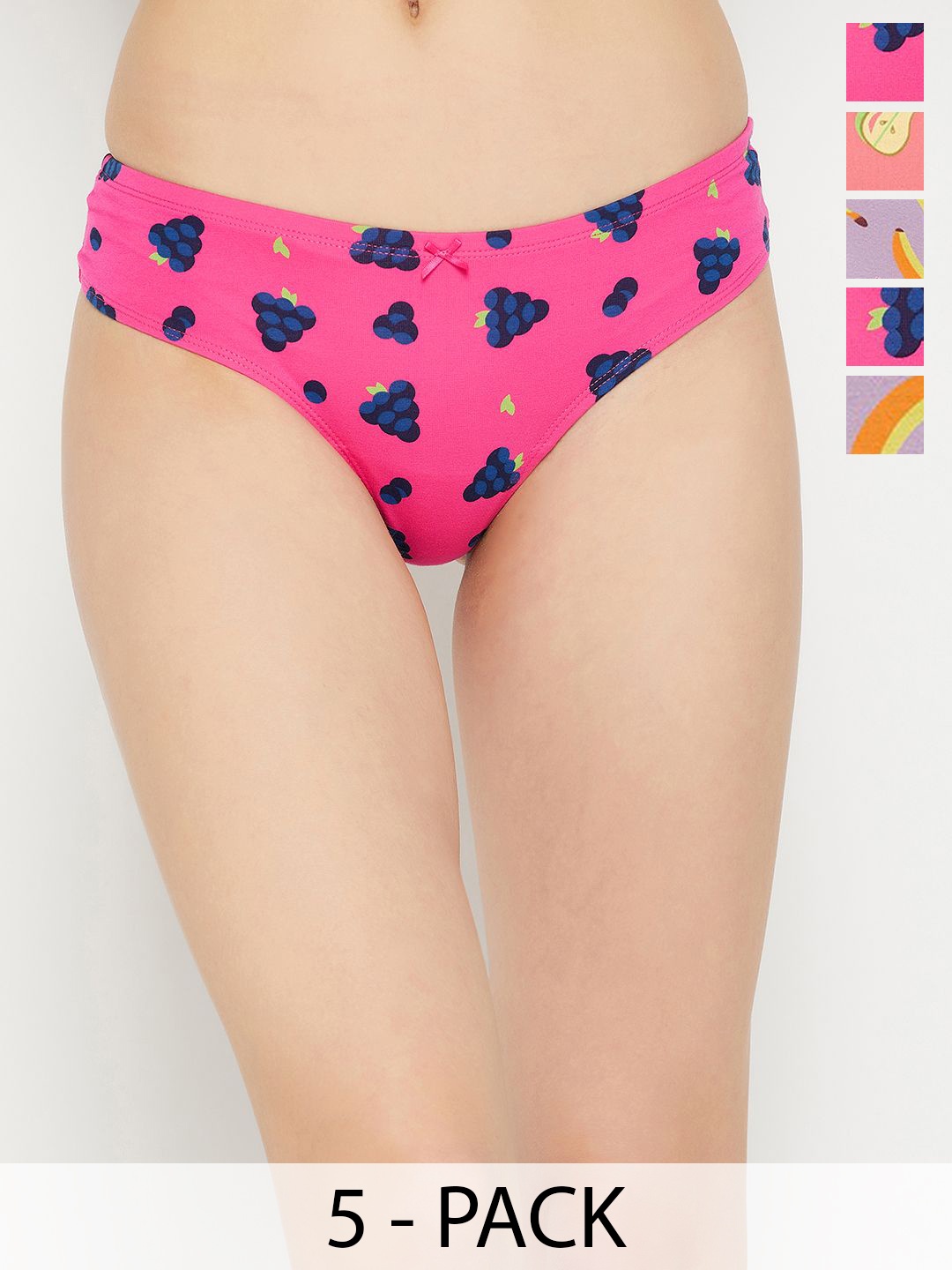 

Clovia Pack Of 5 Women Printed Low-Rise Thongs Briefs, Purple