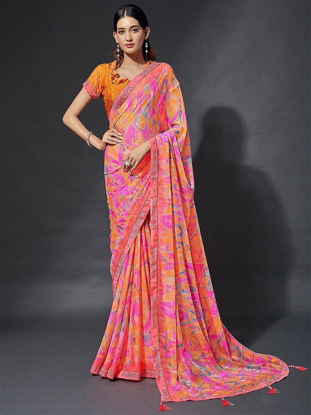 

Panzora Poly Chiffon Saree, Pink