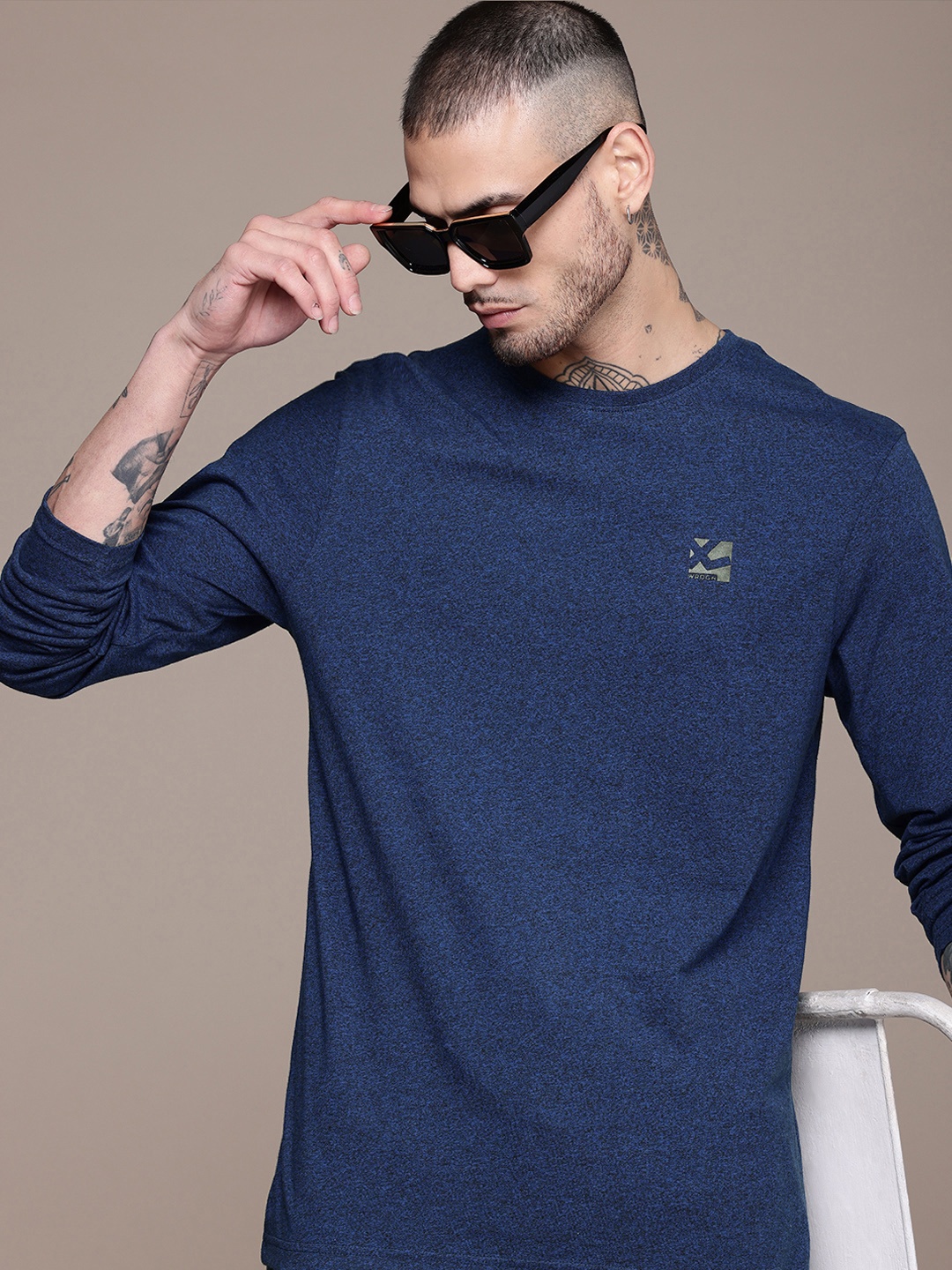 

WROGN Pure Cotton T-shirt, Navy blue