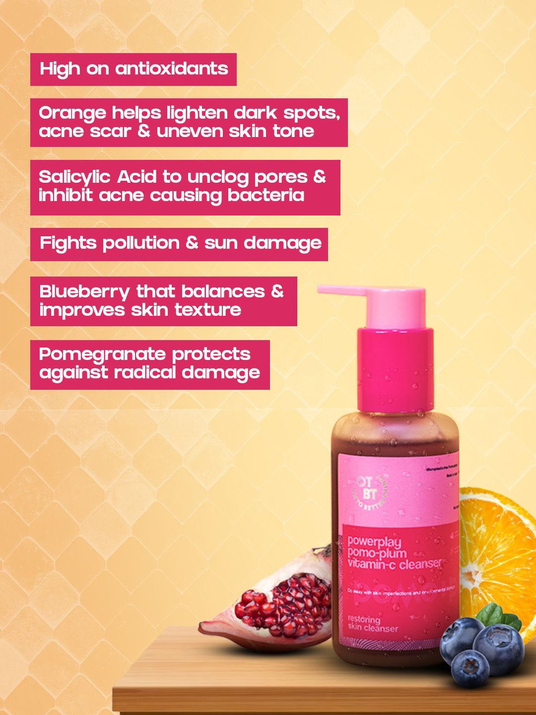 

OTBT Powerplay Restoring Skin Cleanser With Pomegranate & Vitamin C - 100 ml, Pink