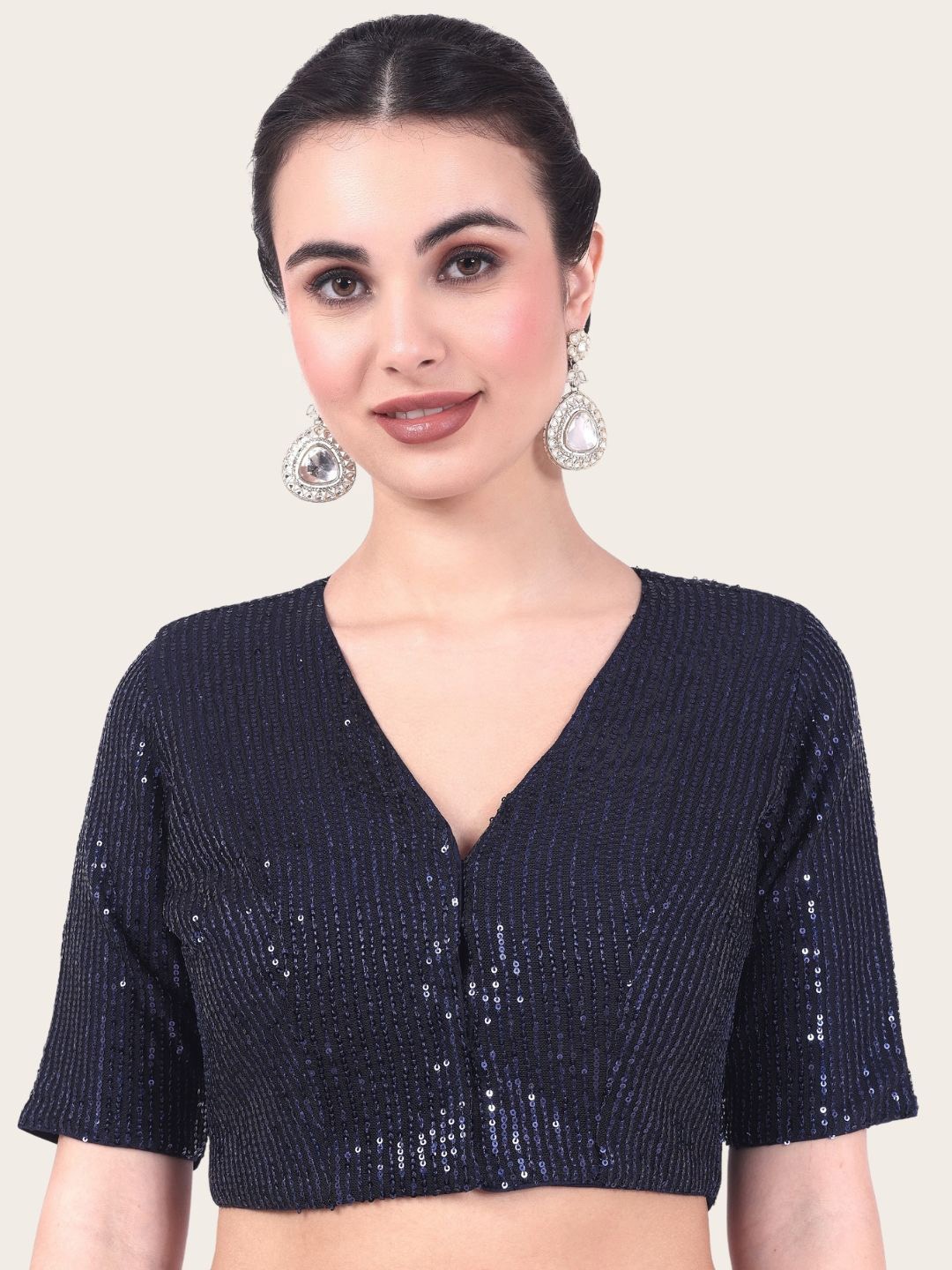 

Studio Shringaar Sequin Embellished Saree Blouse, Navy blue