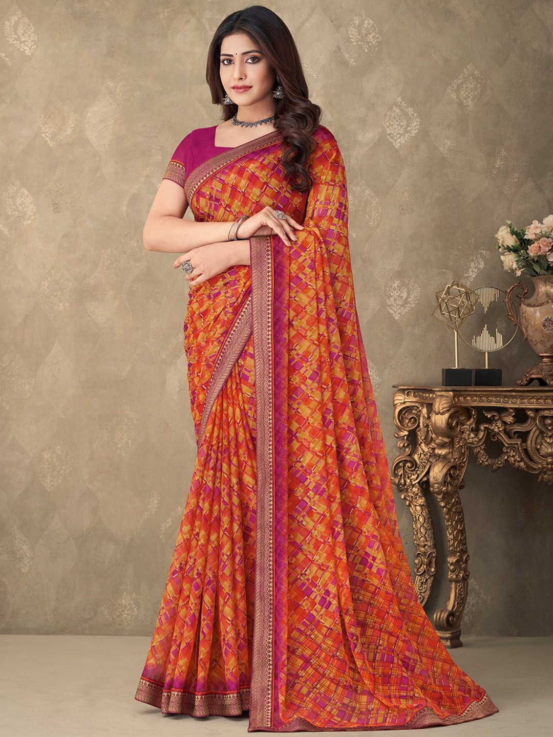 

Panzora Zari Poly Chiffon Saree, Yellow