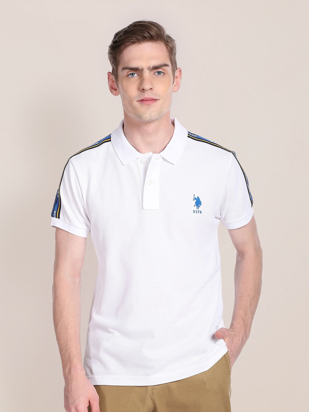 

U.S. Polo Assn. Polo Collar Short Sleeves Slim Fit Pure Cotton T-shirt, White