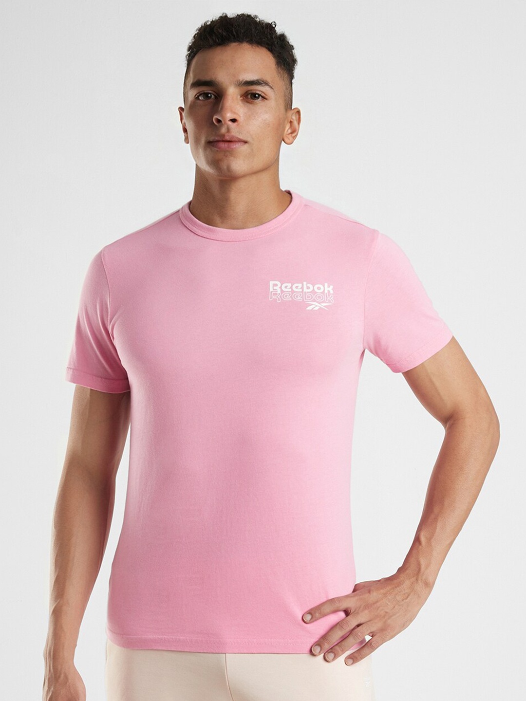 

Reebok Lifestyle Workout Ready Printed Pure Cotton Slim Fit T-Shirt, Pink