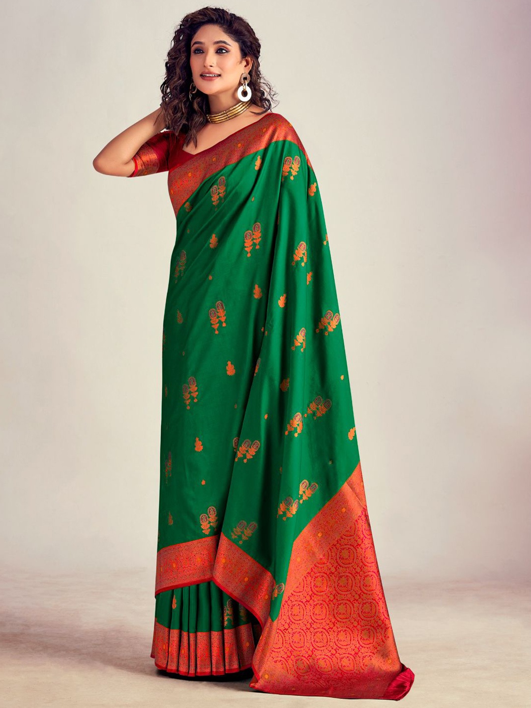 

NK Textiles Woven Design Zari Silk Blend Banarasi Saree, Green