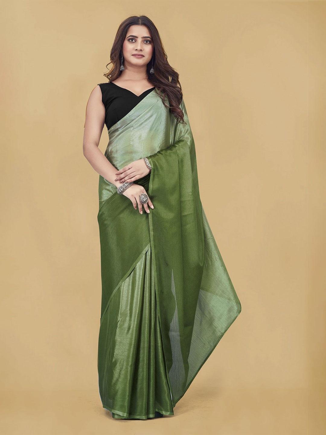 

APNISHA Ready to Wear Pure Chiffon Ombre dyed Saree, Olive