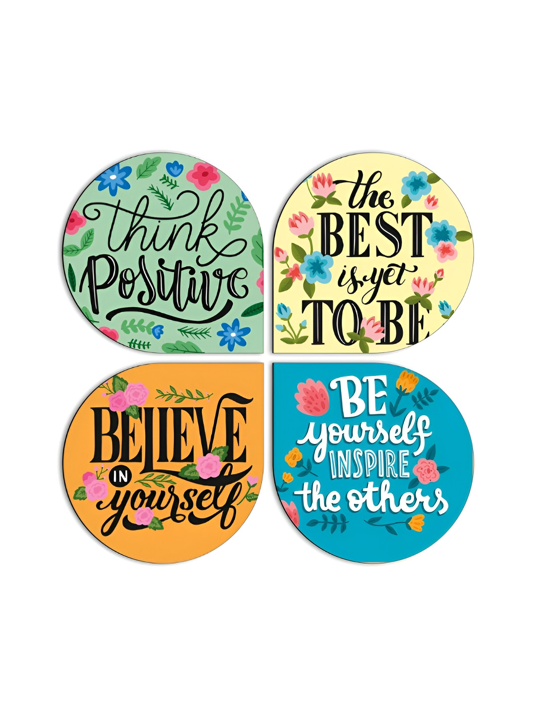 

CLAWCRAFTS Teal Green & Yellow 4 Pieces Printed Wood Wall Art