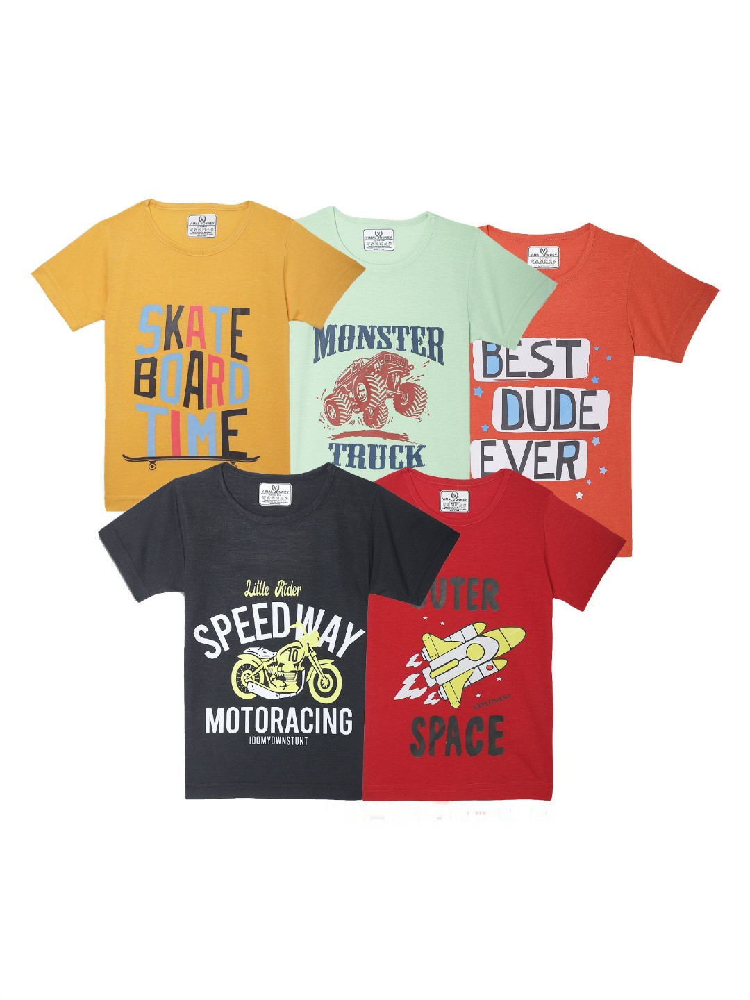 

MACK JONNEY Kids Typography 5 Printed Applique T-shirt, Multi