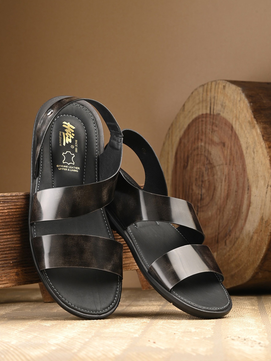 

Hitz Men Leather Comfort Sandals, Grey