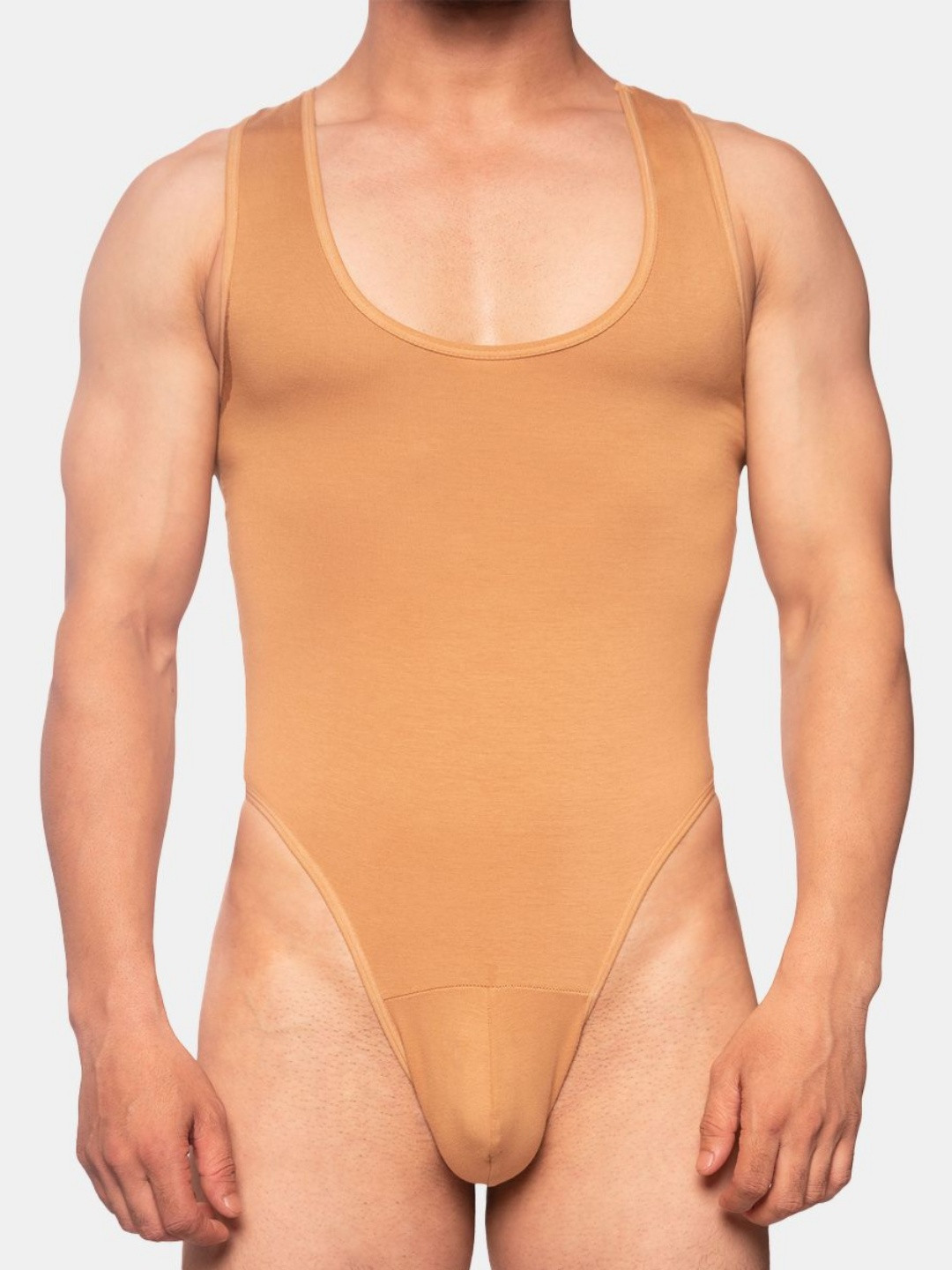 

EROBOLD Round Neck Cotton Slim Fit Bodysuit, Tan