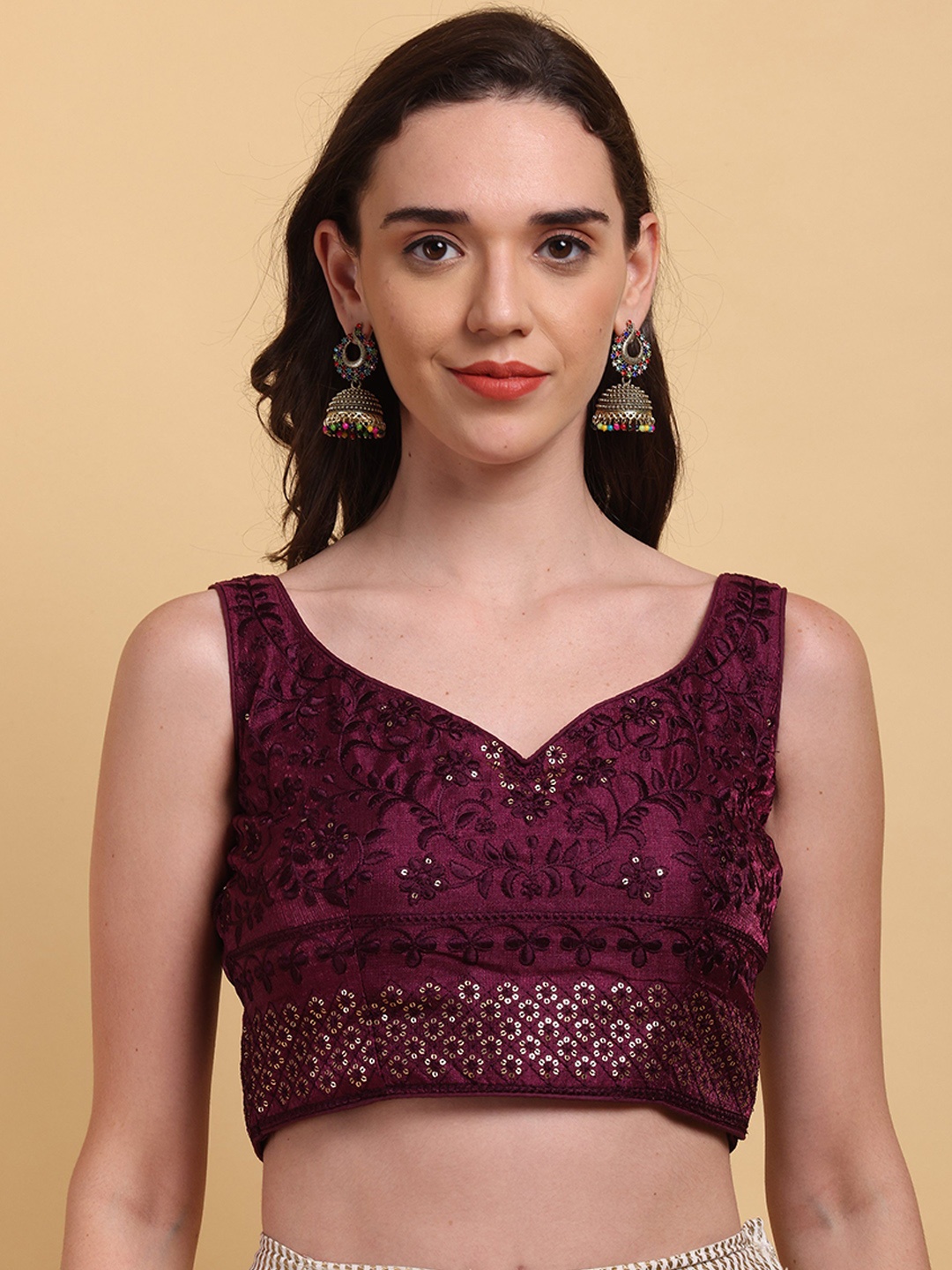 

Globon Impex Embroidered Silk Saree Blouse, Burgundy